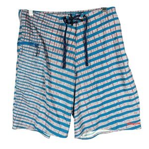 Patagonia Board Shorts Mens 32 Blue Red Striped Lace‎ Up Swim Trunks Pocket